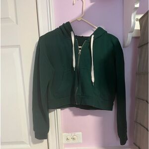 Green cropped zip up hoodie